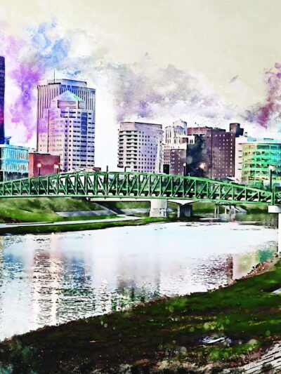 Dayton Ohio watercolor canvas,Dayton watercolor Canvas, Dayton Canvas Wall Art,   Dayton wall art,  Day printed on canvaston Ohio