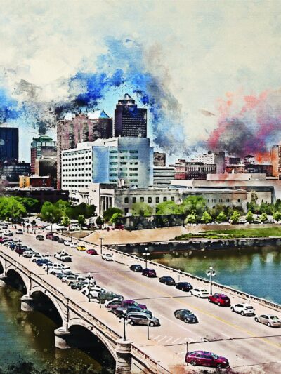 Des Moines watercolor canvas, Des Moines watercolor Canvas, Des Moines Canvas art,  Des Moines print Des Moines  wall art, Des Moines Iowa