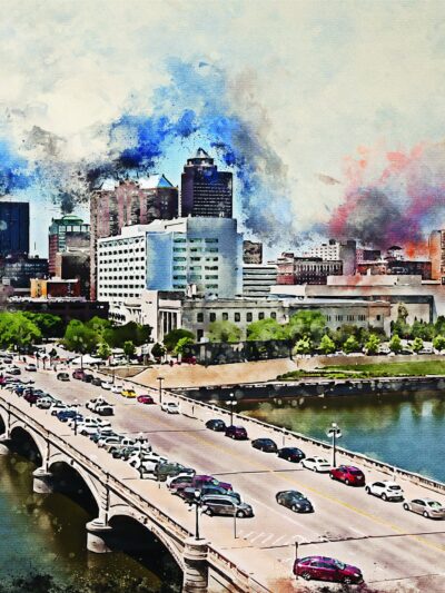 Des Moines watercolor canvas, Des Moines watercolor Canvas, Des Moines Canvas art,  Des Moines print Des Moines  wall art, Des Moines Iowa
