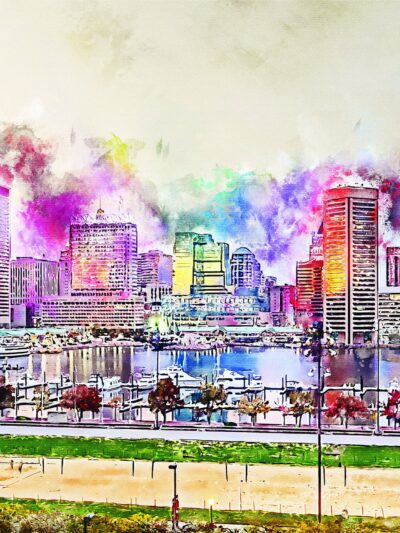 Baltimore watercolor canvas, Baltimore watercolor Canvas,  Baltimore wall canvas, Inner Harbor watercolor art print, Baltimore south decor