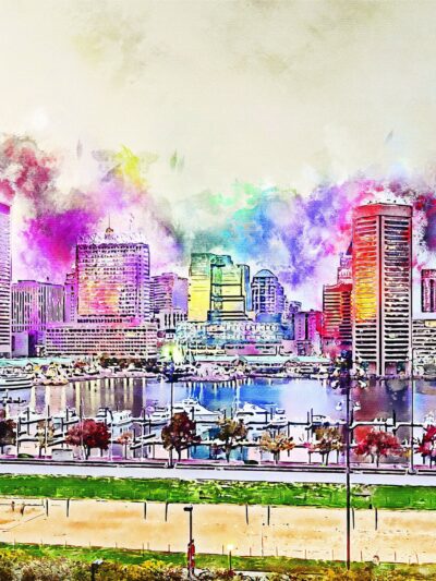 Baltimore watercolor canvas, Baltimore watercolor Canvas, Baltimore wall canvas, Inner Harbor watercolor art print, Baltimore south decor