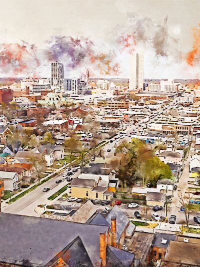 Fort Wayne watercolor on canvas, Fort Wayne skyline watercolor, Fort Wayne wall canvas, Fort Wayne wall art