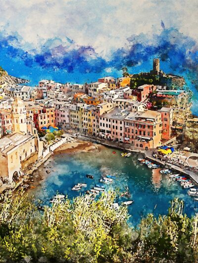 Cinque Terre watercolor canvas Cinque Terre Italy Canvas, Cinque Terre , Watercolor canvas, Italian Riviera, Cinque Terre watercolor