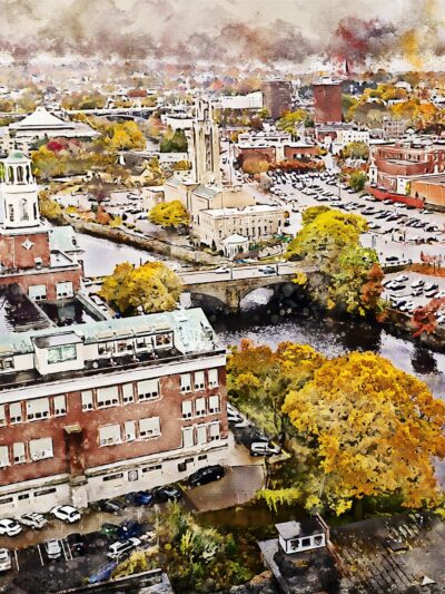 Pawtucket RI watercolor skyline, Pawtucket watercolor canvas art, Pawtucket RI print on canvas, Pawtucket Rhode Island wall art