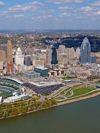 Cincinnati Great American, Paul Brown stadium canvas aerial view skyline, Cincinnati Canvas, Great American park, Cincinnati art,