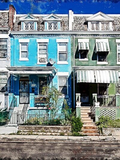 Washington DC Rowhouse Watercolor,  Washington DC street scene canvas, Washington wall art, Canvas gifts, Cherry Blossom canvas