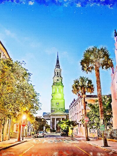 Charleston SC watercolor street scene canvas, Charleston Canvas,  Charleston wall canvas, Charleston watercolor Charleston south decor