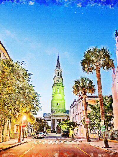 Charleston SC watercolor street scene canvas, Charleston Canvas,  Charleston wall canvas, Charleston watercolor Charleston south decor