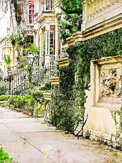Savannah Georgia Old Historic Homes watercolor canvas, Savannah watercolor Canvas,  River Street canvas, Georgia wall art, Southern wall art