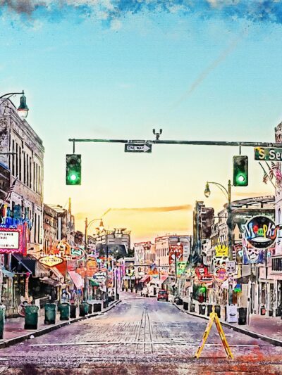 Memphis Tennessee  Beale Street Memphis watercolor Canvas,  Memphis Beale Street watercolor wall canvas, Memphis wall art, Blues wall art
