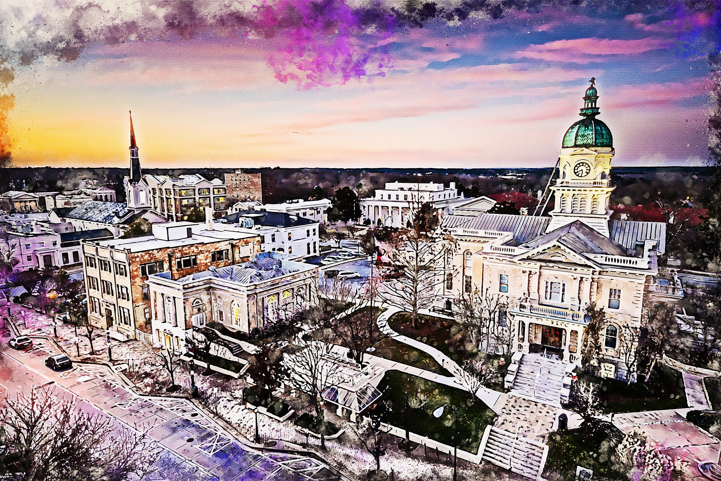 Athens Georgia skyline watercolor canvas, Athens watercolorCanvas, Athens wall canvas, Athens wall art, University of Georgia