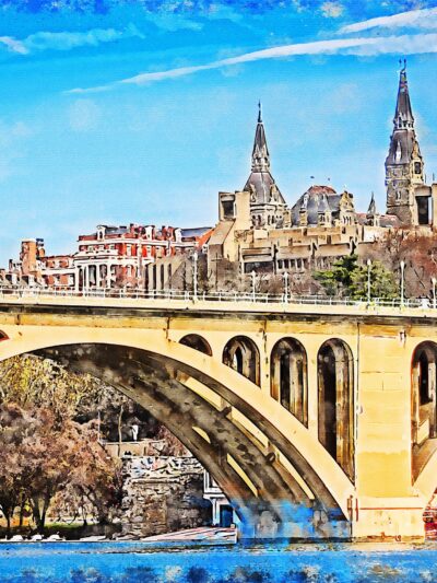 Georgetown Watercolor,  Washington DC street scene canvas, Washington wall art, Canvas gifts, Georgetown university