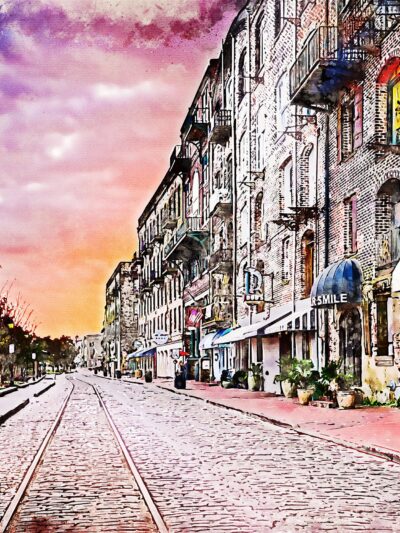 Savannah Georgia River Street watercolor canvas, Savannah watercolor Canvas,  River Street canvas, Georgia wall art, Southern wall art