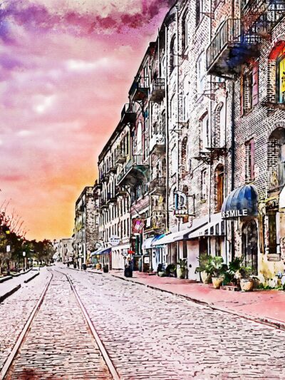 Savannah Georgia River Street watercolor canvas, Savannah watercolor Canvas,  River Street canvas, Georgia wall art, Southern wall art