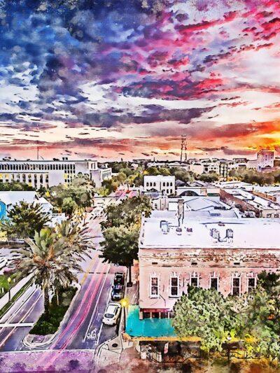 Gainesville Florida watercolor on Canvas, University of Florida ,Florida wall art, Gainesville watercolor  University of Florida gators