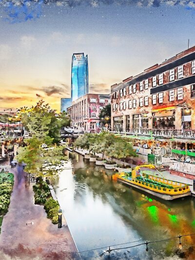 Oklahoma City Bricktown watercolor canvas, Oklahoma art,  OKC wall art, Canvas Wall Art, OKC syline,  Bricktown Oklahoma City