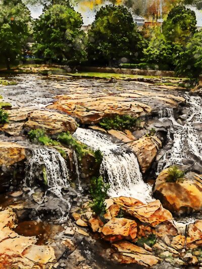 Greenville SC Reedy River watercolor canvas, Greenville Canvas,  Reedy river Wall Art, Greenville watercolor wall art canvas, Greenville SC