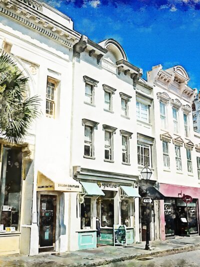 Charleston SC watercolor street scene canvas, Charleston Canvas,  Charleston wall canvas, Charleston watercolor Charleston south decor