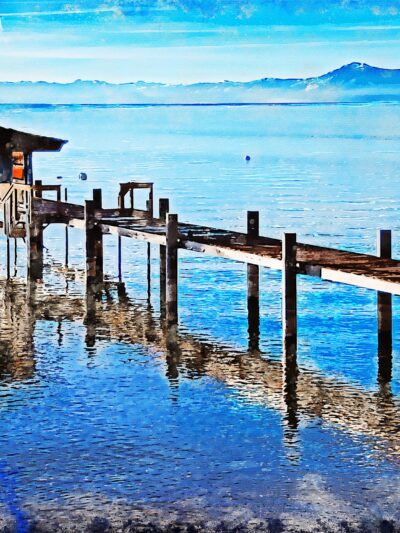 Lake Tahoe watercolor Canvas, Landscape Wall Art, Large Canvas Art, Lake Tahoe watercolor, Large landscape print