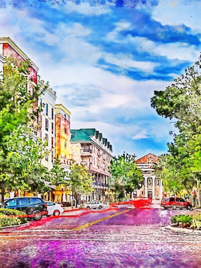 Gainesville Florida watercolor Gainesville Street Scene Canvas, University of Florida ,Florida wall art, University of Florida gators