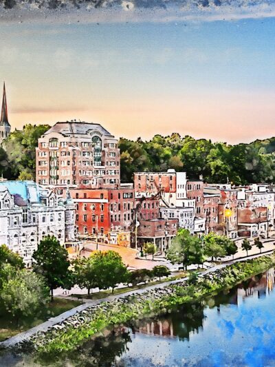 Augusta Maine watercolor canvas, Augusta Maine Canvas Print, Augusta Maine watercolor, Canvas Wall Art, Augusta Skyline,Maine wall art