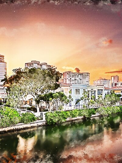 Naples Florida town watercolor Canvas, Naples Florida canvas, Old South wall art, Gulf Coast Florida, Naples Florida watercolor