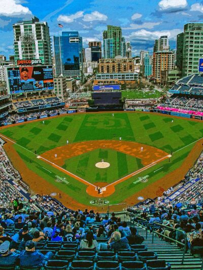 San Diego Watercolor Canvas, Petco Park Printed watercolor, San Diego skyline, San Diego Padres Print, Baseball wall art, Canvas gifts, art