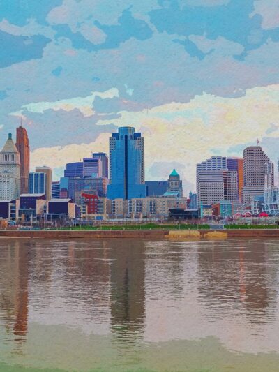Cincinnati watercolor canvas skyline, Cincinnati Canvas, Cincinnati skyline, Cincinnati Wall canvasCincinnati wall art