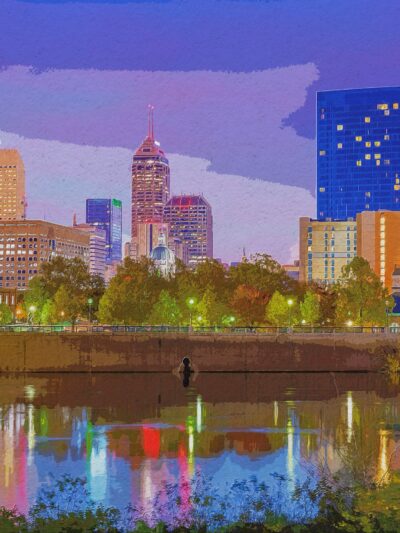 Indianapolis watercolor on canvas, Indianapolis skyline watercolor, Indianapolis wall canvas, Indianapolis night Indianapolis art,watercolor