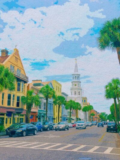 Charleston SC watercolor street scene canvas, Charleston Canvas,  Charleston wall canvas, Charleston watercolor Charleston south decor