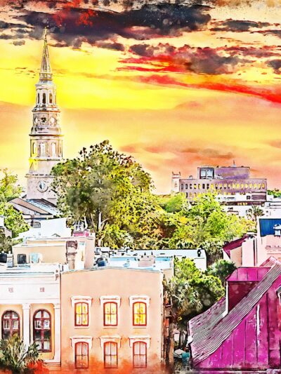 Charleston South Carolina watercolor skyline canvas,  Charleston wall canvas, Charleston photo wall art print, Charleston south decor