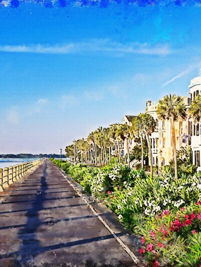 Charleston SC The Battery watercolor canvas, Charleston The Battery watercolor homes Canvas, Charleston watercolor Charleston south decor