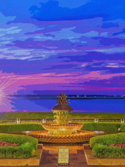 Charleston SC watercolor on canvas, Charleston watercolor canvas , Pineapple art, Charleston photo wall art print, Charleston  watercolor