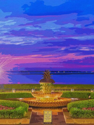 Charleston SC watercolor on canvas, Charleston watercolor canvas , Pineapple art, Charleston photo wall art print, Charleston  watercolor
