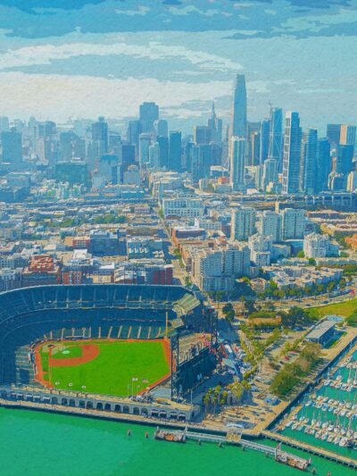 San Francisco skyline watercolor, Oracle Park Canvas, San Francisco watercolor, California wall art ,San Francisco San Francisco wall art