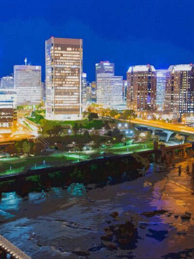 Richmond Virginia watercolor, Richmond watercolor Canvas, Richmond Virginia James River skyline, Richmond Wall canvas, Virginia skyline art