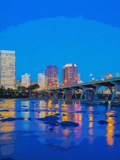 Richmond Virginia watercolor, Richmond watercolor Canvas, Richmond James River skyline, Richmond Wall canvas, Virginia skyline art