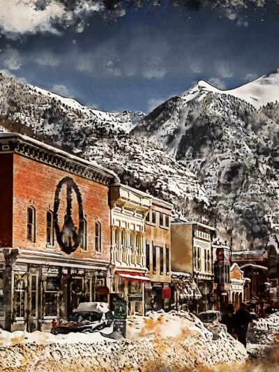 Telluride Colorado watercolor, Ski Canvas, Telluride Colorado watercolor skyline. Rocky Mountain, Rocky Mountain wall art Telluride wall art
