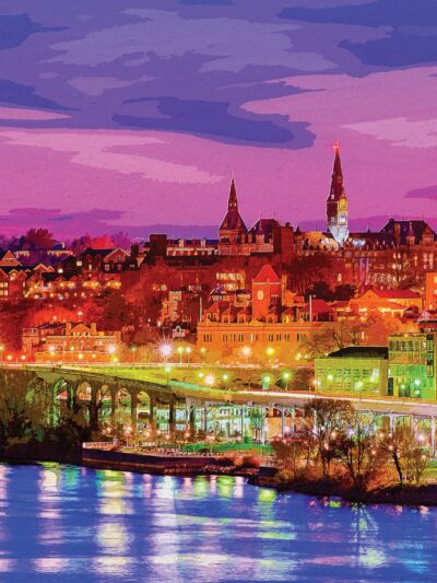 Georgetown Watercolor,  Washington DC street scene canvas, Washington wall art, Canvas gifts, Georgetown university