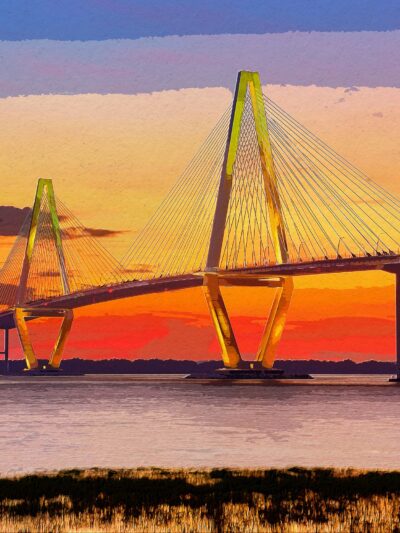 Arthur Ravenel Bridge watercolor Charleston SC skyline canvas, Charleston watercolor Canvas,  Charleston wall canvas, Mount Pleasant SC