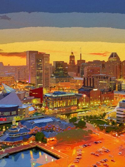 Baltimore Inner Harbor watercolor canvas, Baltimore watercolor,  Baltimore wall canvas, Inner Harbor watercolor, Baltimore south decor