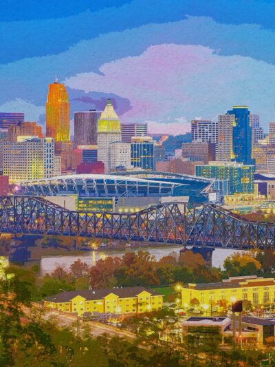 Great American Ballpark watercolor, Cincinnati Canvas, Cincinnati skyline, Wall canvas,Great American ball part, Cincinnati wall art