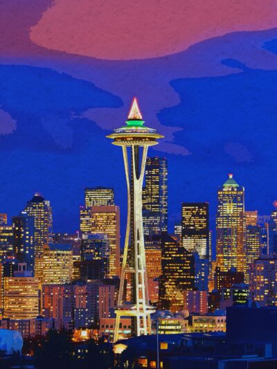 Seattle skyline watercolor canvas, Seattle Canvas, Seattle watercolor skyline, Seattle Wall canvas, Watercolor Seattle Washington