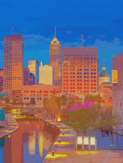 Indianapolis watercolor on canvas, Indianapolis skyline watercolor, Indianapolis wall canvas, Indianapolis night Indianapolis art,watercolor