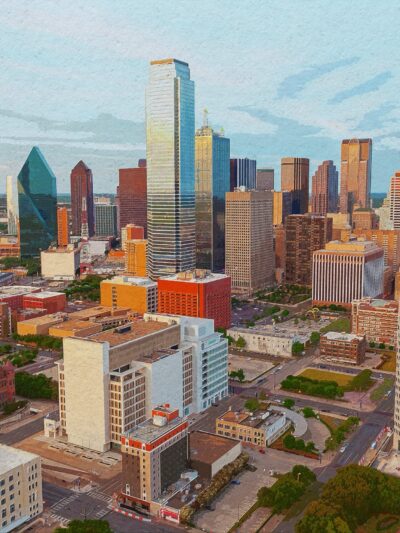 Dallas skyline watercolor, TX canvas watercolor, Dallas watercolor,Texas, City skyline, Dallas Texas wall art, Canvas gifts, art