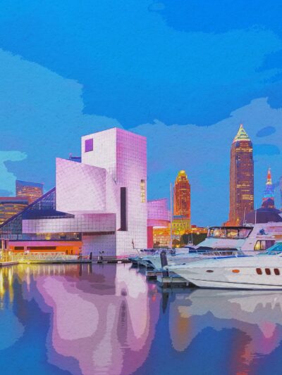 Cleveland skyline canvas, Rock and Roll hall of fame watercolor Canvas, Cleveland Wall canvas, Cleveland watercolor, Cleveland canvas