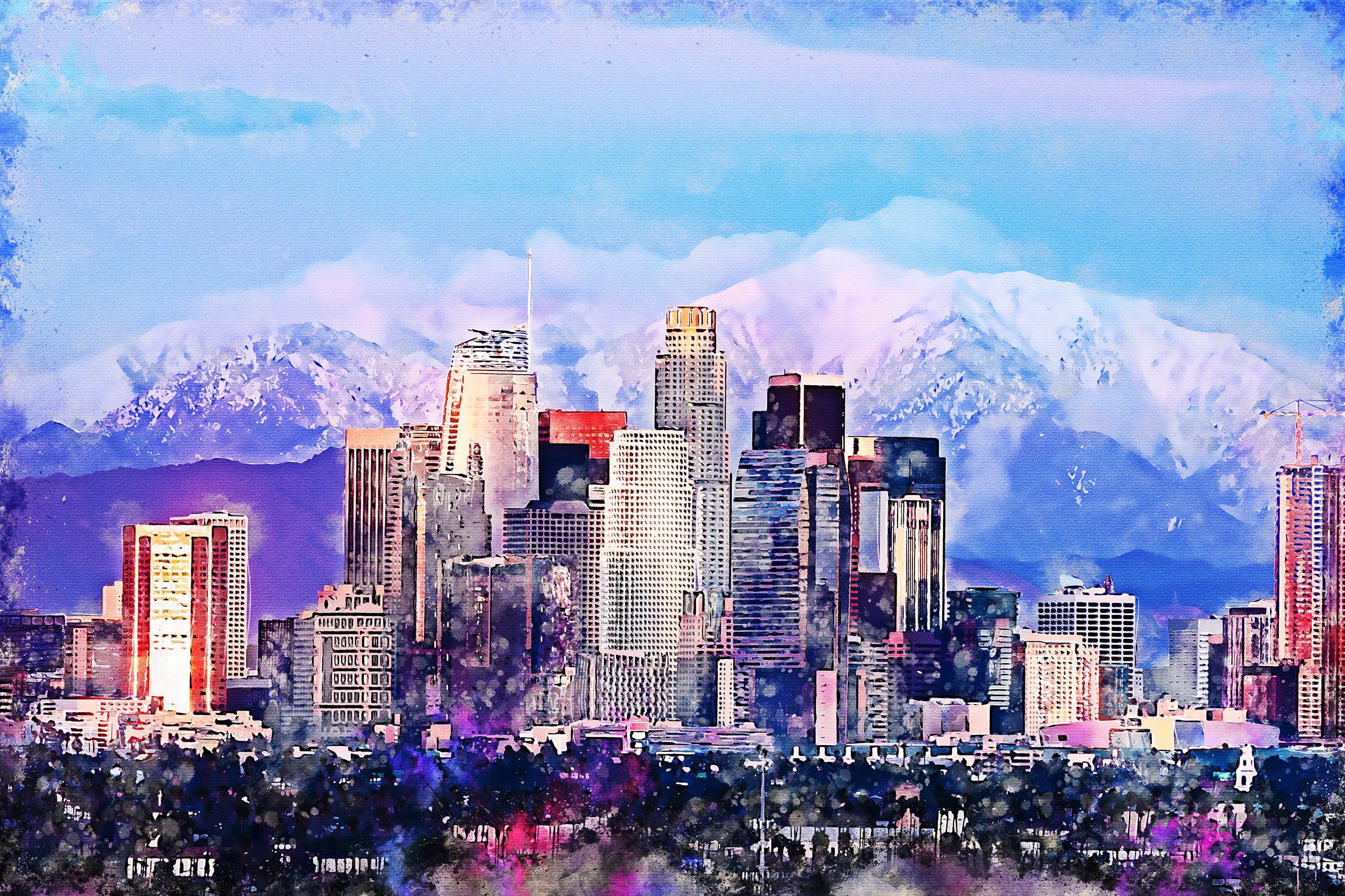 Los Angeles watercolor canvas, Los Angeles Canvas, Los Angeles Canvas Wall Art, Los Angeles wall art canvas, LA art