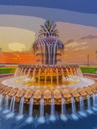 Charleston SC watercolor on canvas, Charleston watercolor canvas , Pineapple art, Charleston photo wall art print, Charleston  watercolor