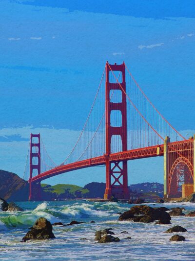 Golden Gate watercolor Golden Gate Bridge, San Francisco, Wall canvas, 3 panels canvas or a single print San Francisco photo, SF art print