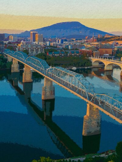 Chattanooga Tennessee river watercolor, Chattanooga  Canvas,   Chattanooga Tennessee River Canvas Wall Art,   Chattanooga wall art,